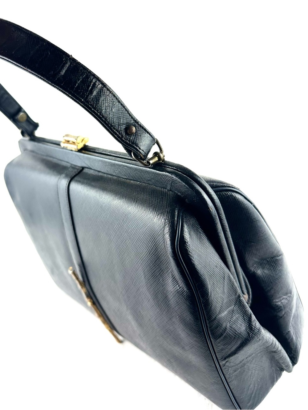 Vintage 1950s Creations by International Black Leather Top-Handle Bag - Picture 3 of 16